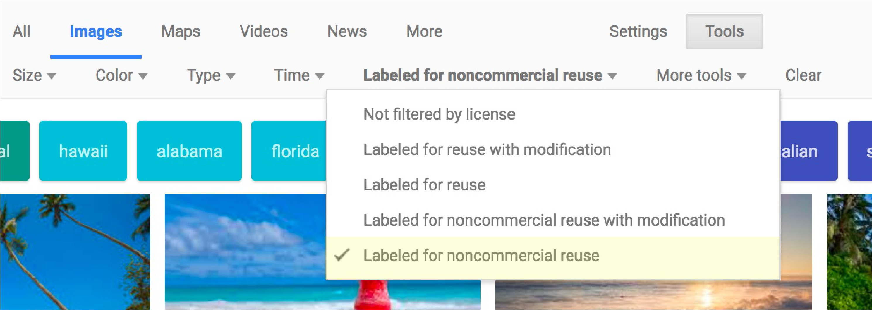 When searching images with Google, make sure to select labeled for non-commercial reuse.